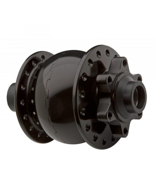 Moyeu Dynamo SON 28 Noir disque axe traversant 15 mm, entraxe 110mm (standard Boost), interface disque 6 trous. Perçage : 32 Trous Référence fabriquant : 383210